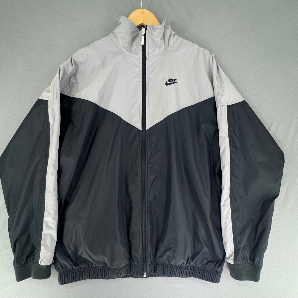 VTG Nike Windrunner Jacket Mens Large Black Grey Full Zip Nylon Windbreaker